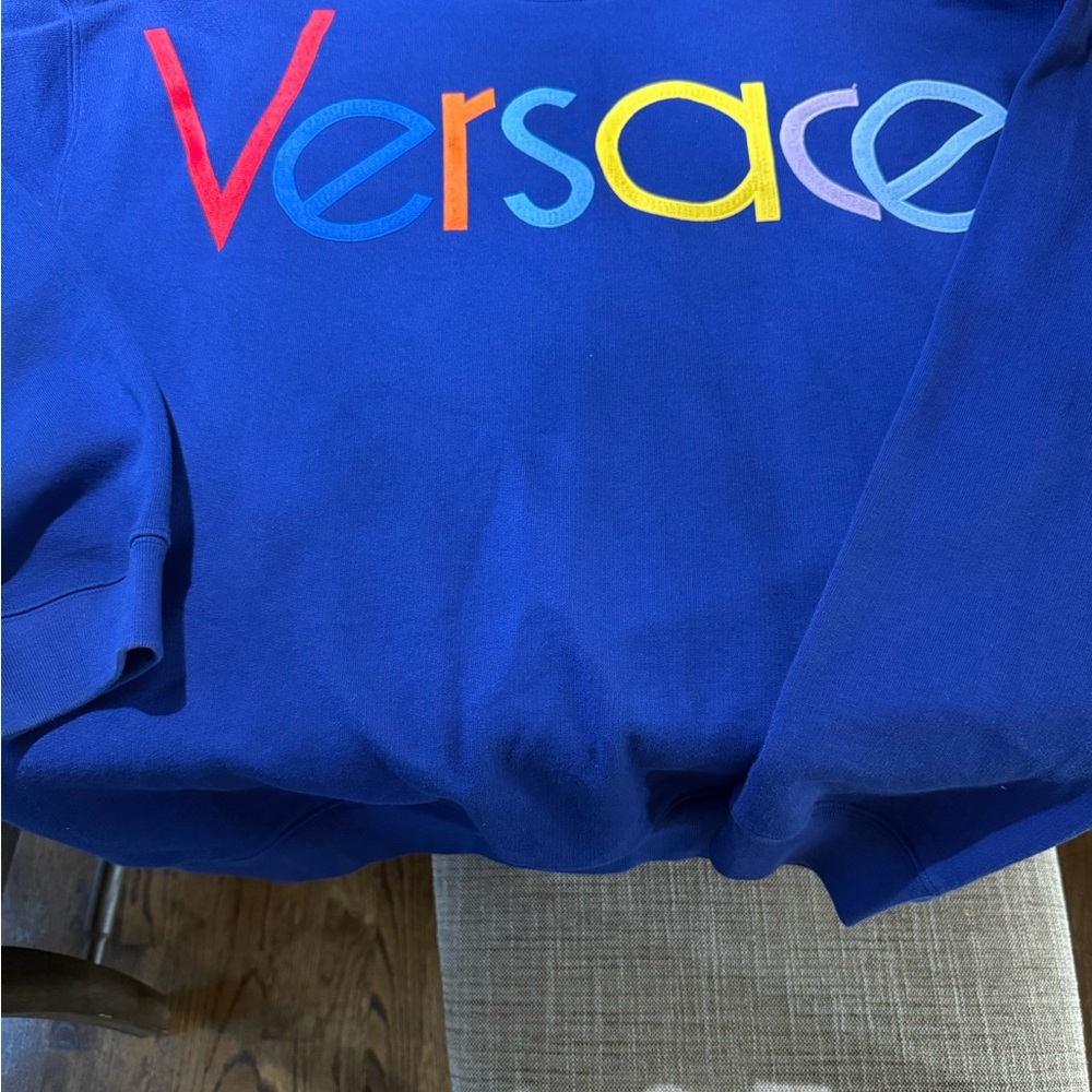 Versace Blue Sweatshirt with Multicolor Logo